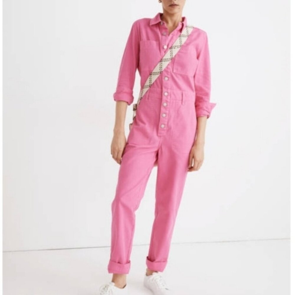 Madewell womens bubblegum pink 100% cotton denim jumpsuit size small